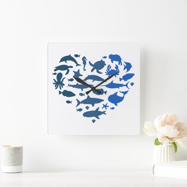 Reloj Cuadrado Animales marinos del corazón (Hogar)