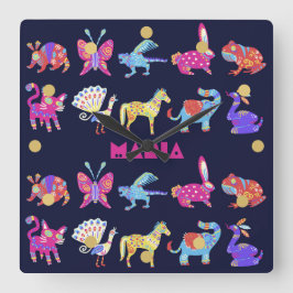 Reloj Cuadrado Animales mexicanos de Alebrije personalizados arte
