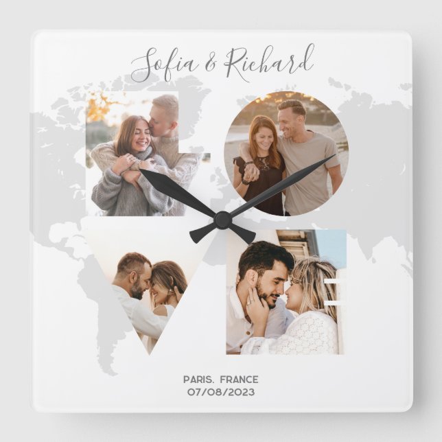 Reloj Cuadrado Aniversario Boda Regalo Navidades Fotos de amor (Anverso)