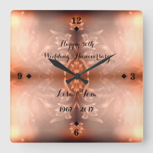 Reloj Cuadrado Aniversario de boda floral de oro de Brown 50.o