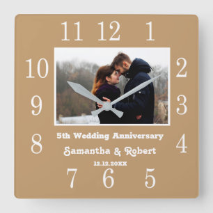 Reloj Cuadrado Aniversario de bodas moderno de 5 años Foto Madera