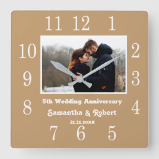 Reloj Cuadrado Aniversario de bodas moderno de 5 años Foto Madera