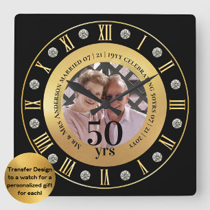 Reloj Cuadrado Aniversario de Bodas número 50 REGALO de FOTO Jubi