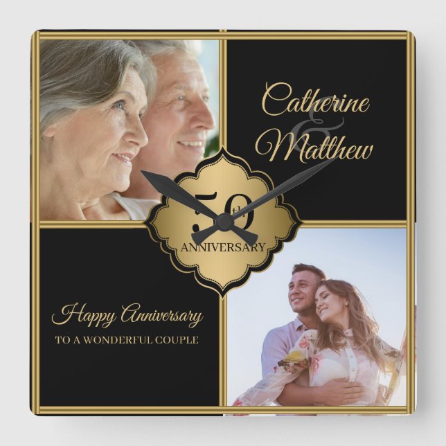Reloj Cuadrado Aniversario de Foto Personalizada  (Anverso)