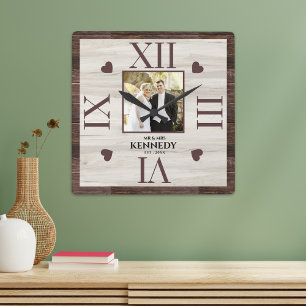 Reloj Cuadrado Aniversario de la Boda de fotos personalizada Rust