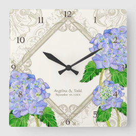 Reloj Cuadrado Aniversario del Boda de Blue Hydrangea
