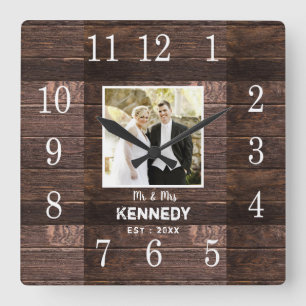 Reloj Cuadrado Aniversario del Boda de foto de madera rusa person