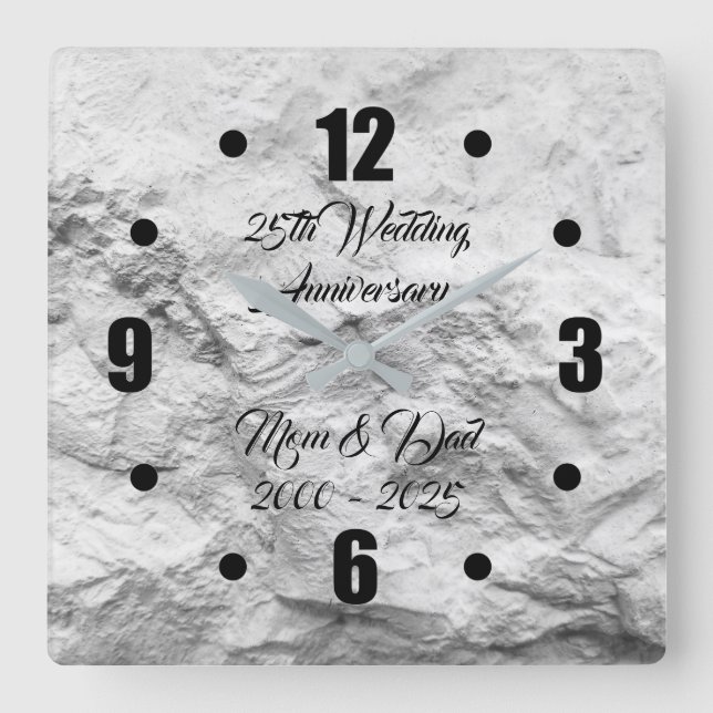 Reloj Cuadrado Aniversario del Boda Silver Rock 25 (Anverso)