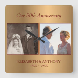 Reloj Cuadrado Aniversario del Oro de la Foto personalizado