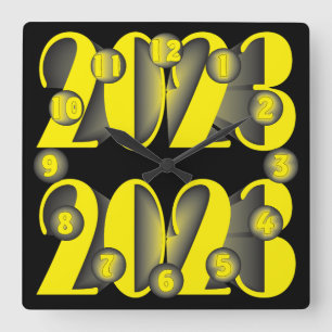 Reloj Cuadrado año 2023 amarillo negro
