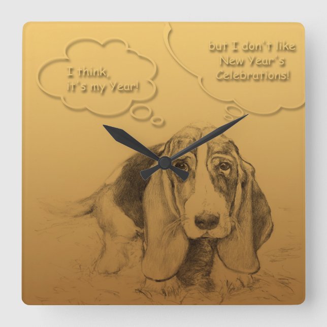 Reloj Cuadrado Año Chino Humorístico Vietnamita de Perro en Plaza (Anverso)