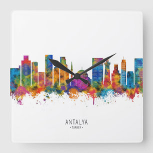 Reloj Cuadrado Antalya Turkey Skyline