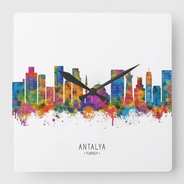 Reloj Cuadrado Antalya Turkey Skyline (Anverso)