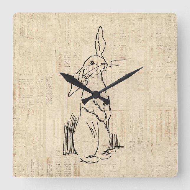 Reloj Cuadrado Antecedentes artísticos de conejo fresco (Anverso)