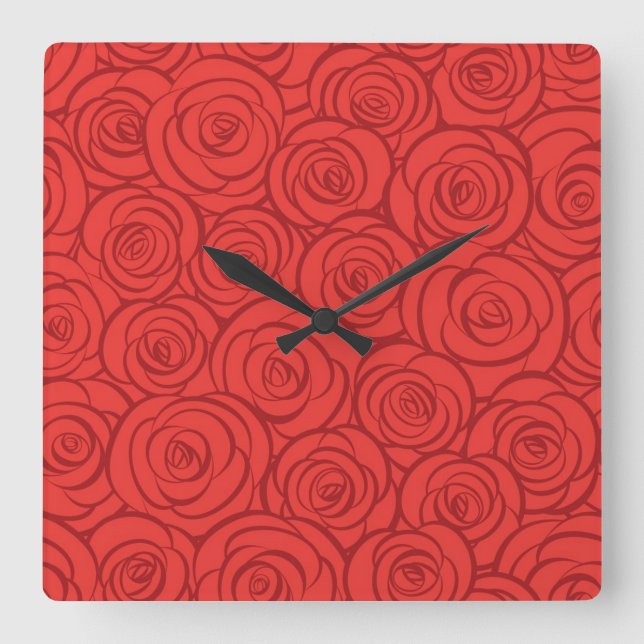 Reloj Cuadrado Antecedentes de las rosas rojas abstractas (Anverso)