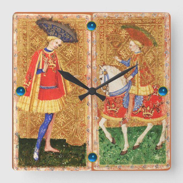 RELOJ CUADRADO ANTIGUAS TAROTES/ PÁGINA Y CULTIVO DE CUPS (Anverso)