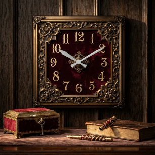 Reloj Cuadrado Antique Bronze and Burgundy Velvet Victorian