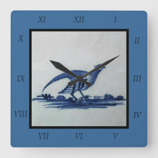 Reloj Cuadrado Antique Delft Blue Tile - Grouse in the Grass