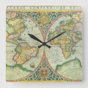 Reloj Cuadrado Antique Map of The World