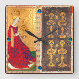 RELOJ CUADRADO ANTIQUE RENAISSANCE TAROT/ FOUR AND QUEEN OF CUPS