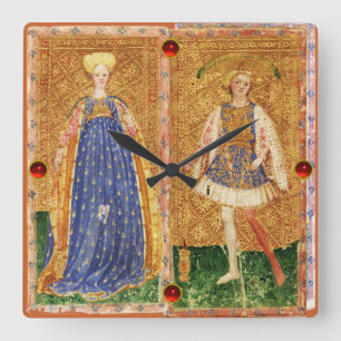RELOJ CUADRADO ANTIQUE RENAISSANCE TAROTS /MAID AND PAGE OF WANDS