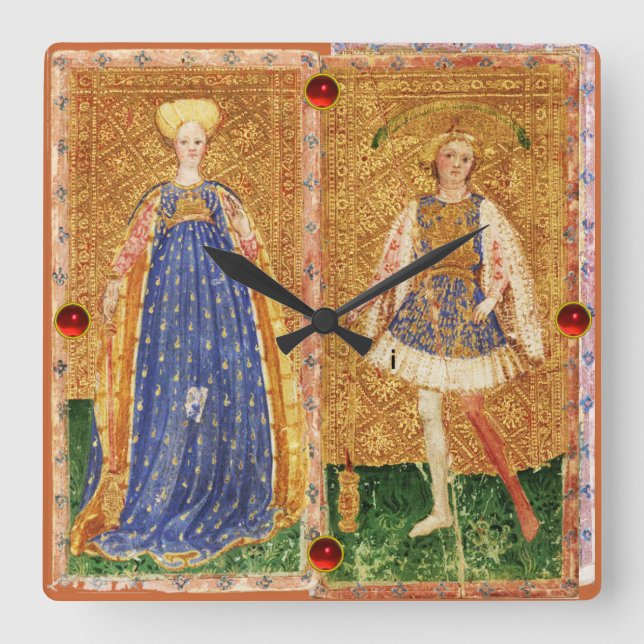 RELOJ CUADRADO ANTIQUE RENAISSANCE TAROTS /MAID AND PAGE OF WANDS (Anverso)