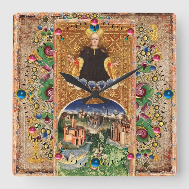 RELOJ CUADRADO ANTIQUE RENAISSANCE TAROTS/ THE WORLD (Anverso)
