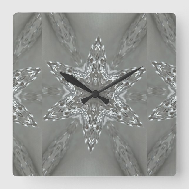 Reloj Cuadrado Antique Silver Gray Decorative Kaleidoscopic Star (Anverso)