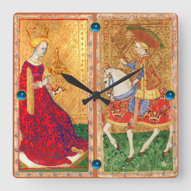 RELOJ CUADRADO ANTIQUE TAROTS/ KNIGHT AND QUEEN OF CUPS (Anverso)