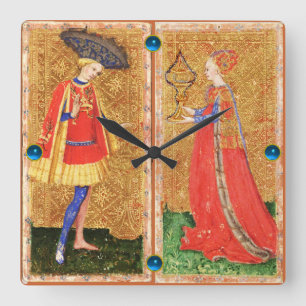 RELOJ CUADRADO ANTIQUE TAROTS / PAGE AND MAID OF CUPS