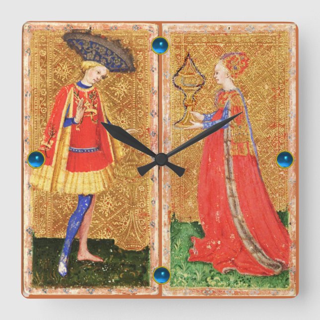RELOJ CUADRADO ANTIQUE TAROTS / PAGE AND MAID OF CUPS (Anverso)