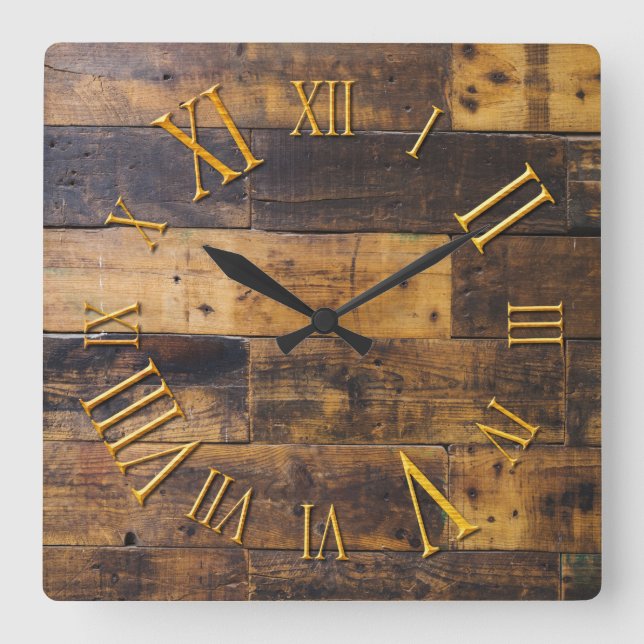 Reloj Cuadrado Antique Wooden Roman Numeral Round Wall Clock (Anverso)
