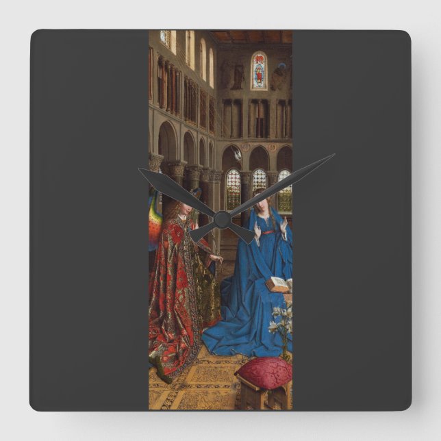 Reloj Cuadrado Anunciación de Van Eyck Premium Luz de Catedral (Anverso)
