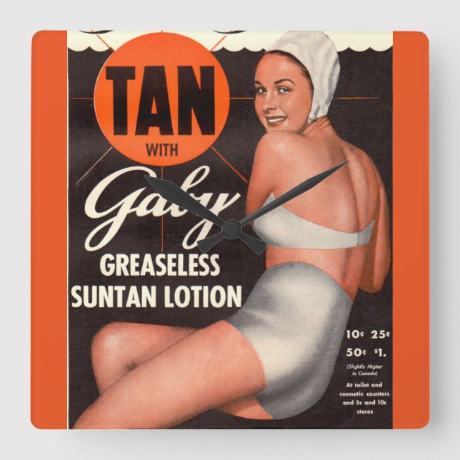 Reloj Cuadrado Anuncio de Gaby Suntan Lotion 1950 (Anverso)