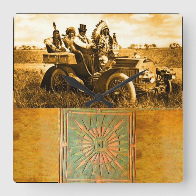 RELOJ CUADRADO APACHES Y GERONIMO CONDUCIENDO UN AUTO MOTOR (Anverso)