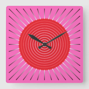 Reloj Cuadrado Aparición geométrica moderna - Fuchsia y rojo
