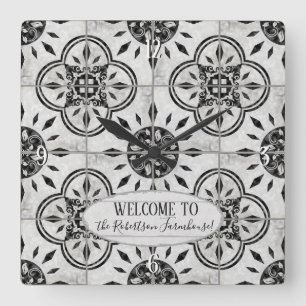 Reloj Cuadrado Apellido de madera del modelo de la teja del