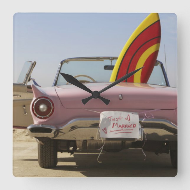 Reloj Cuadrado Apenas Rótulo y tabla hawaiana casados (Anverso)