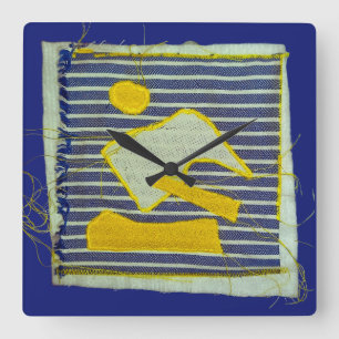 Reloj Cuadrado Aplicación de arte moderno amarillo y naval