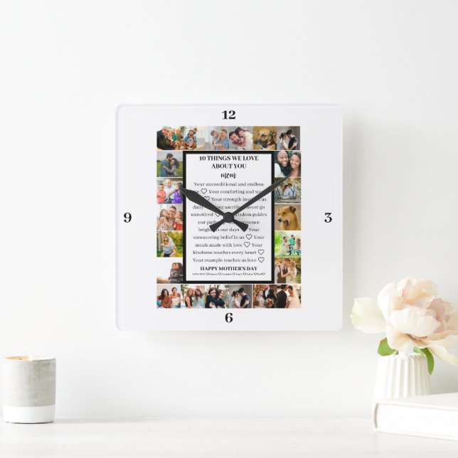 Reloj Cuadrado aprecio de mamá | Día de la Madre 22 Collage de fo (Hogar)