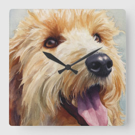 Reloj Cuadrado Apricot golden doodle watercolor