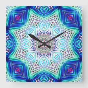 Reloj Cuadrado Aqua al caleidoscopio azul real de ocho puntos est