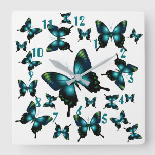 Reloj Cuadrado Aqua Elegant Whimsical Butterflies