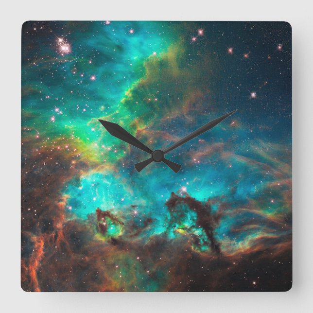 Reloj Cuadrado Aqua Green Star Cluster Celestial (Anverso)