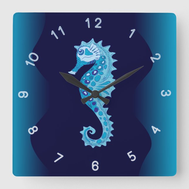 Reloj Cuadrado Aqua Seahorse Wall Clock (Anverso)