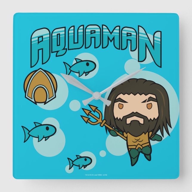 Reloj Cuadrado Aquaman | Chibi Aquaman Undersea Graphic (Anverso)