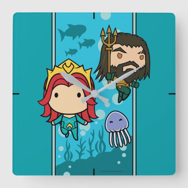 Reloj Cuadrado Aquaman | Chibi Mera & Aquaman Undersea Graphic (Anverso)