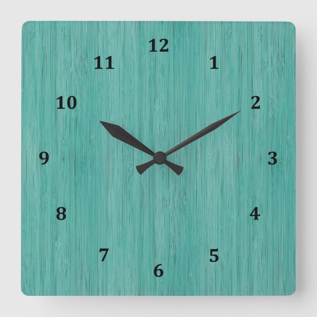 Reloj Cuadrado Aquamarine Bamboo Wood Grain Look (Anverso)