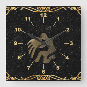 Reloj Cuadrado Aquarius golden sign