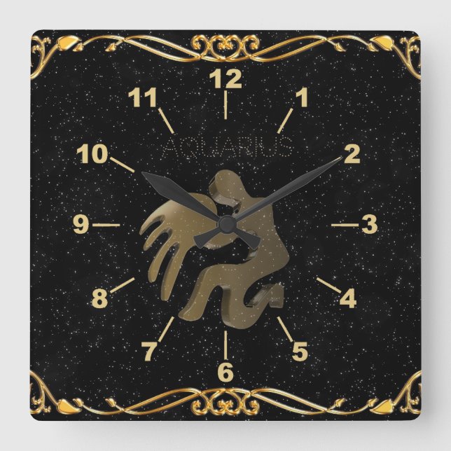 Reloj Cuadrado Aquarius golden sign (Anverso)